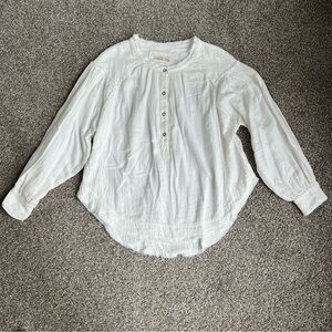 We The Free Ivory 1/2 Button Up Oversized Peasant Long Sleeve Blouse, Size Med